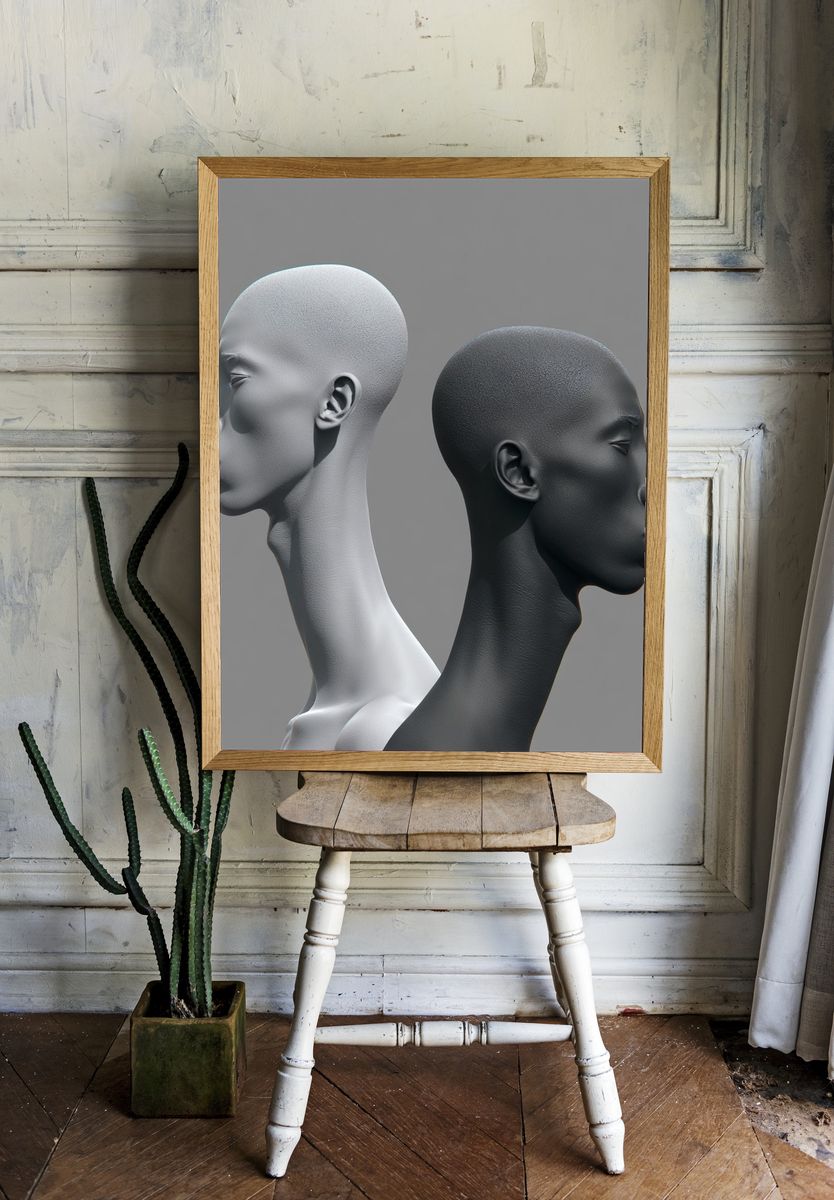 Dual Profile Heads Minimalist Print. room preview