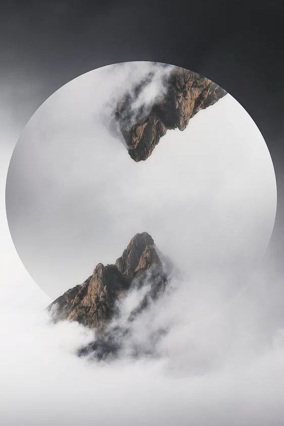 Mountain Peaks in Fog — Minimalist Print. poster — nature art
