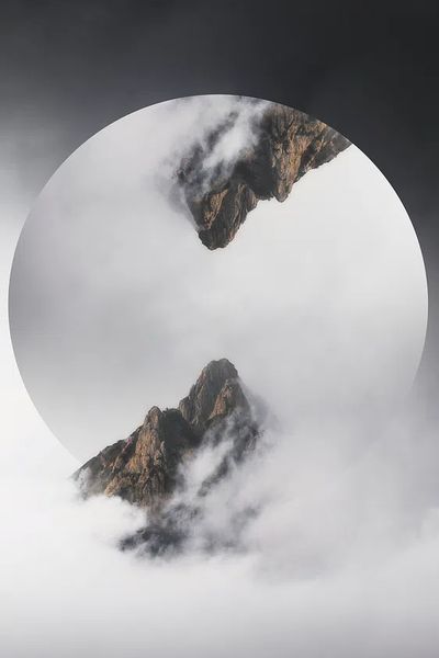 Mountain Peaks in Fog — Minimalist Print