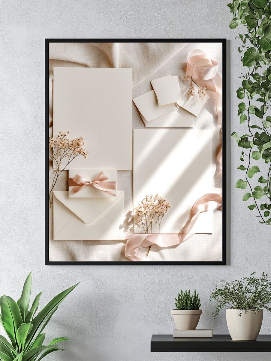 Soft Blush Stationery Still Life Poster. — room view 4
