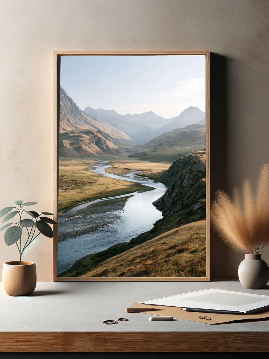 Mountain River Valley Photography Poster. — room view 2