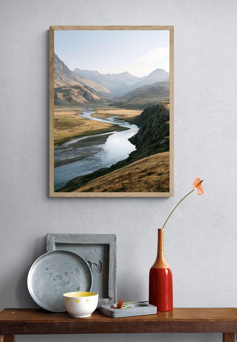 Mountain River Valley Photography Poster. — room view 3