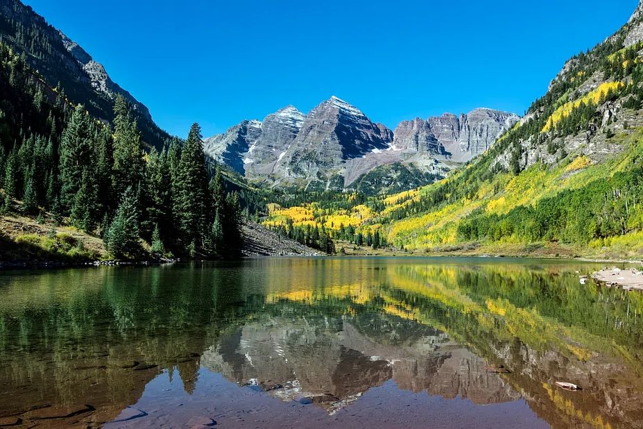 Autumnal view Rocky Mountain peaks. poster — photography art