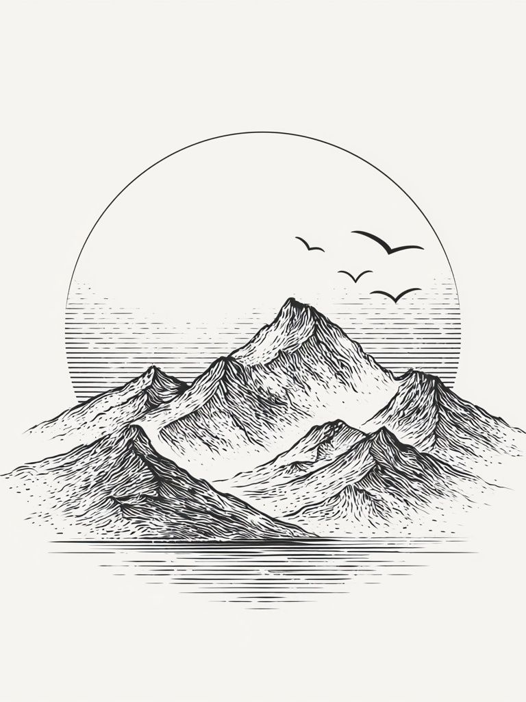 Mountain Landscape Line Art Poster. poster — illustration art