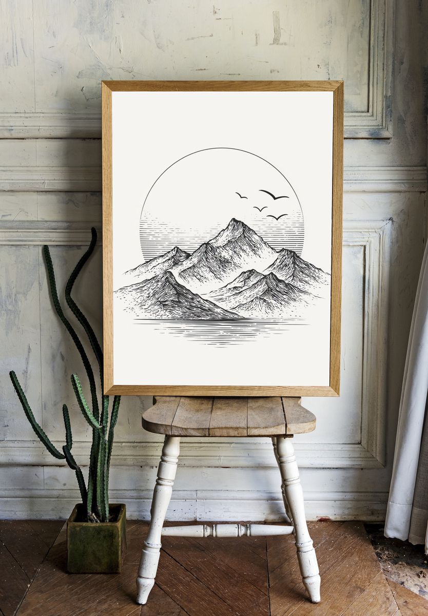 Mountain Landscape Line Art Poster. — room view 1
