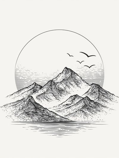 Mountain Landscape Line Art Poster.