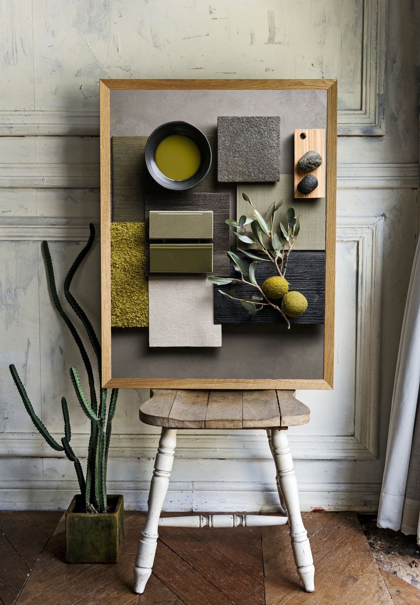 Olive Texture Collage Poster. — room view 1