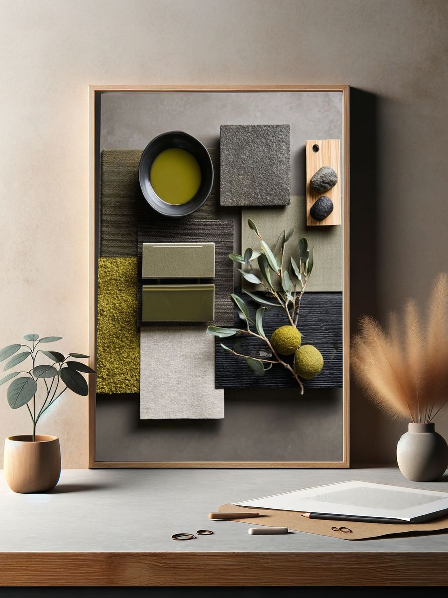 Olive Texture Collage Poster. — room view 2