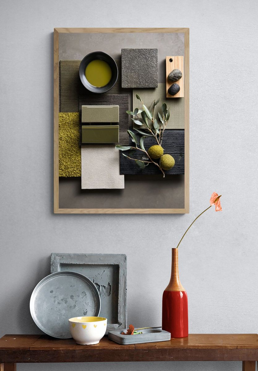 Olive Texture Collage Poster. — room view 3