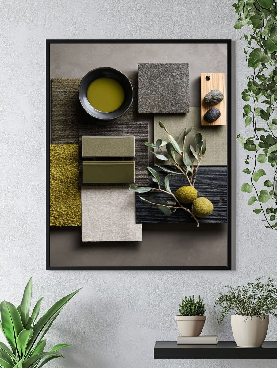 Olive Texture Collage Poster. — room view 4