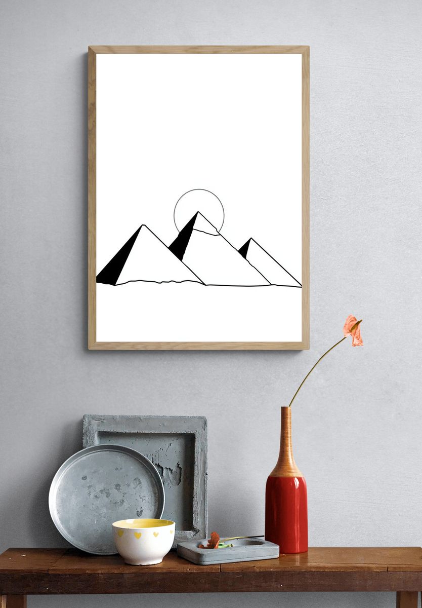 Minimal Mountain Line Art Poster. — room view 3