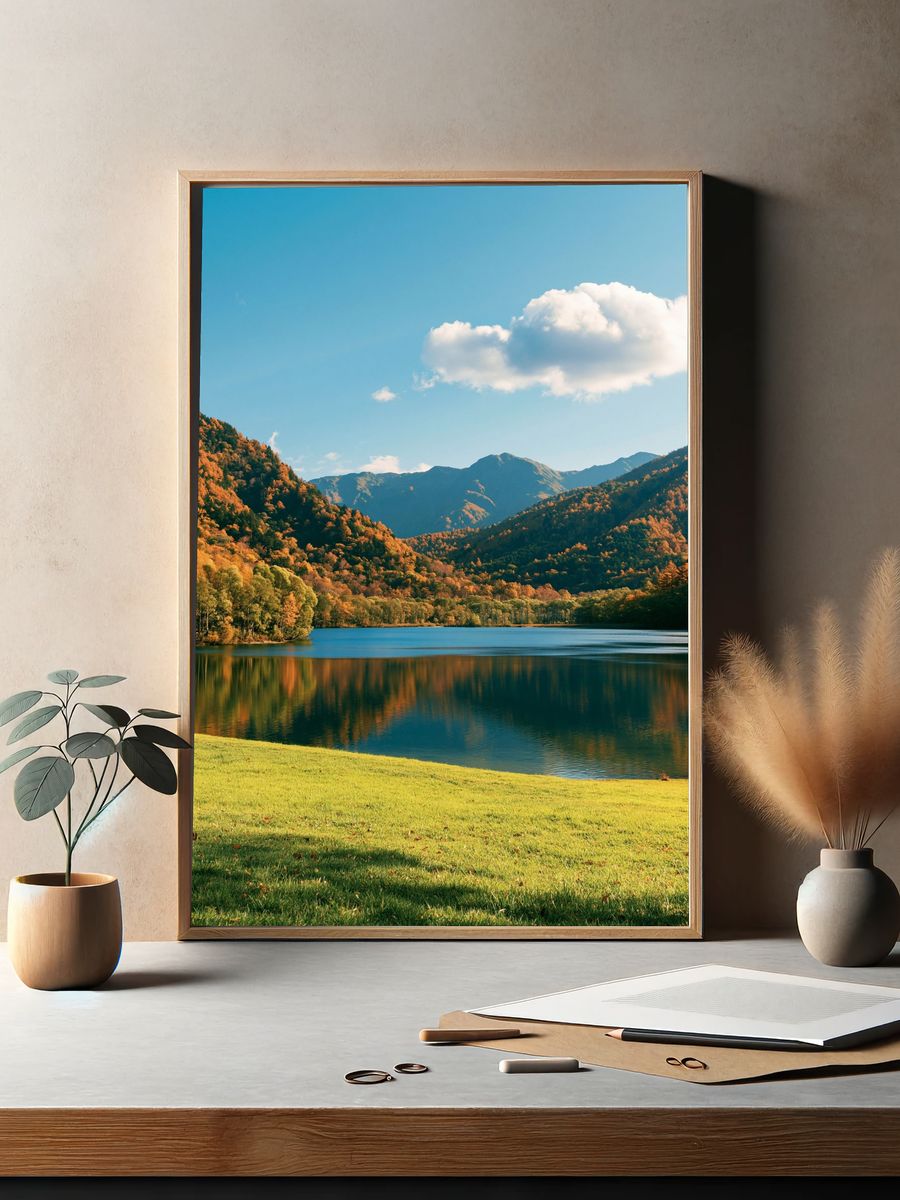 Autumn Mountain Lake Photography Poster. — room view 2