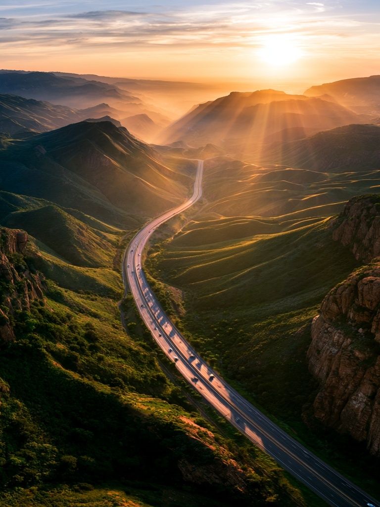 Sunrise Mountain Road Photography Poster. poster detail
