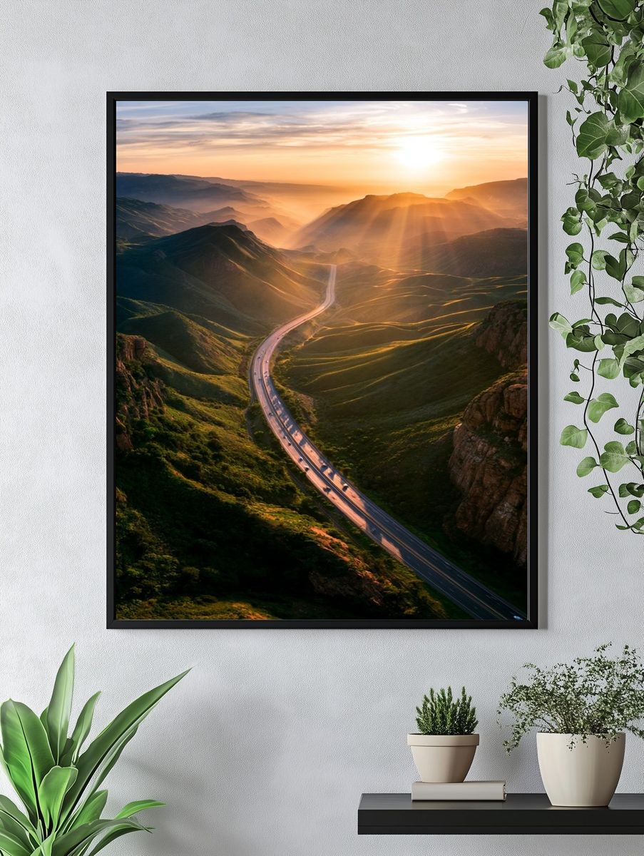 Sunrise Mountain Road Photography Poster. — room view 4