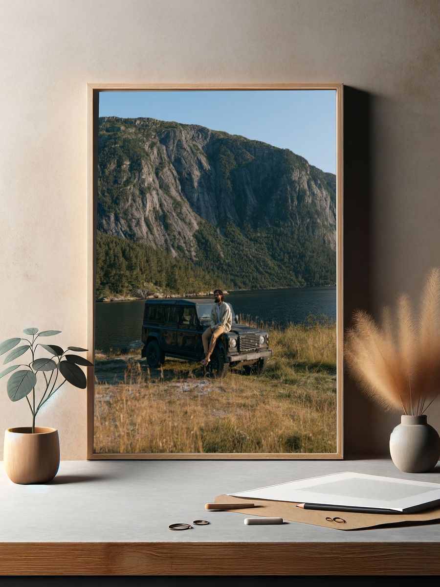 Mountain Lake Land Rover Photography Poster. — room view 2