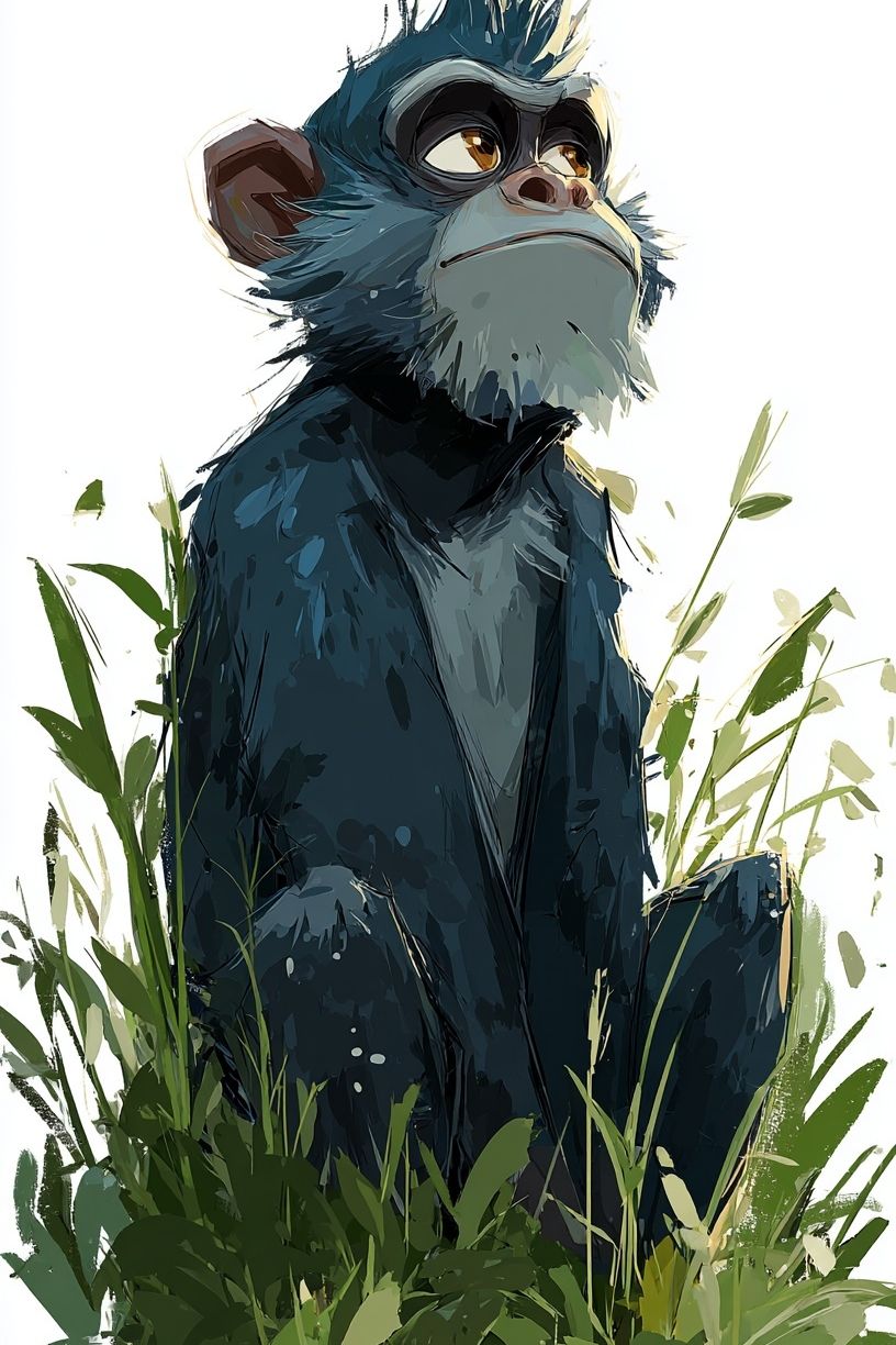 Thoughtful Monkey — Illustration Print. poster — illustration art