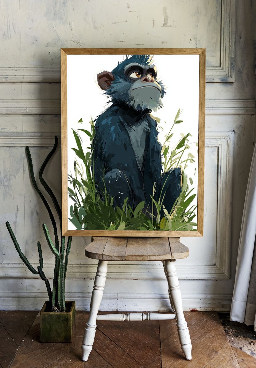 Thoughtful Monkey — Illustration Print. — room view 1