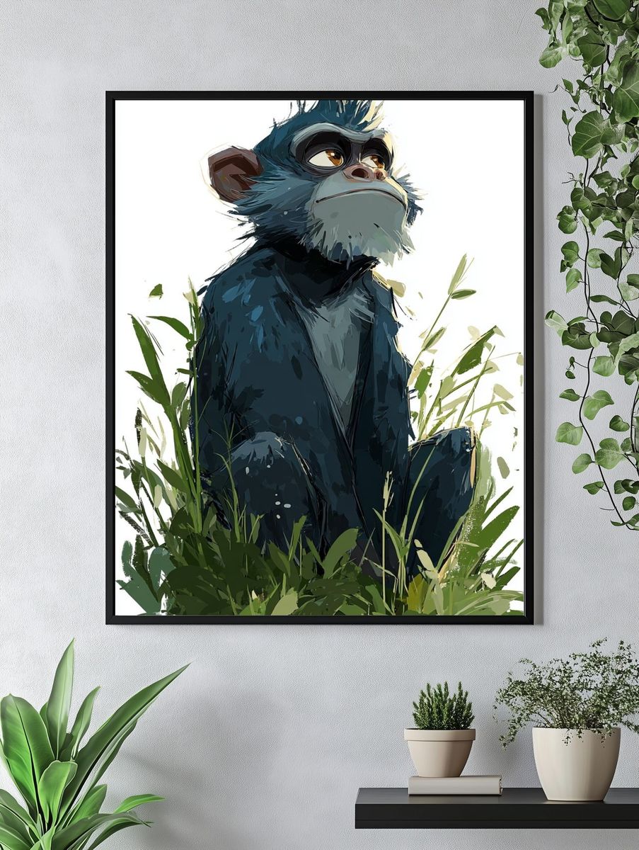 Thoughtful Monkey — Illustration Print. — room view 4