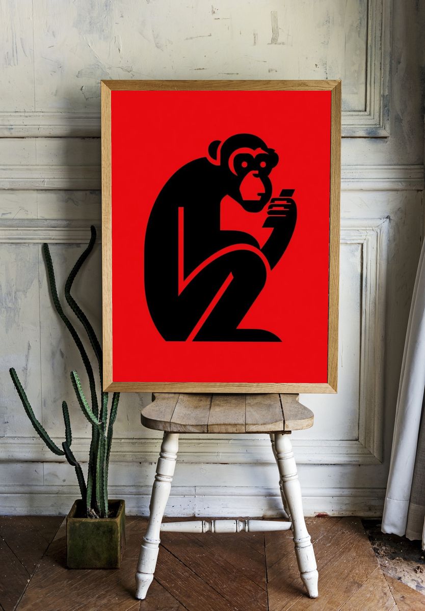 Monkey Silhouette Typography Poster. — room view 1