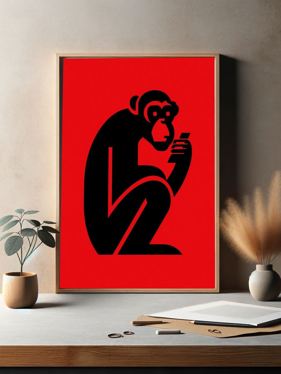 Monkey Silhouette Typography Poster. — room view 2