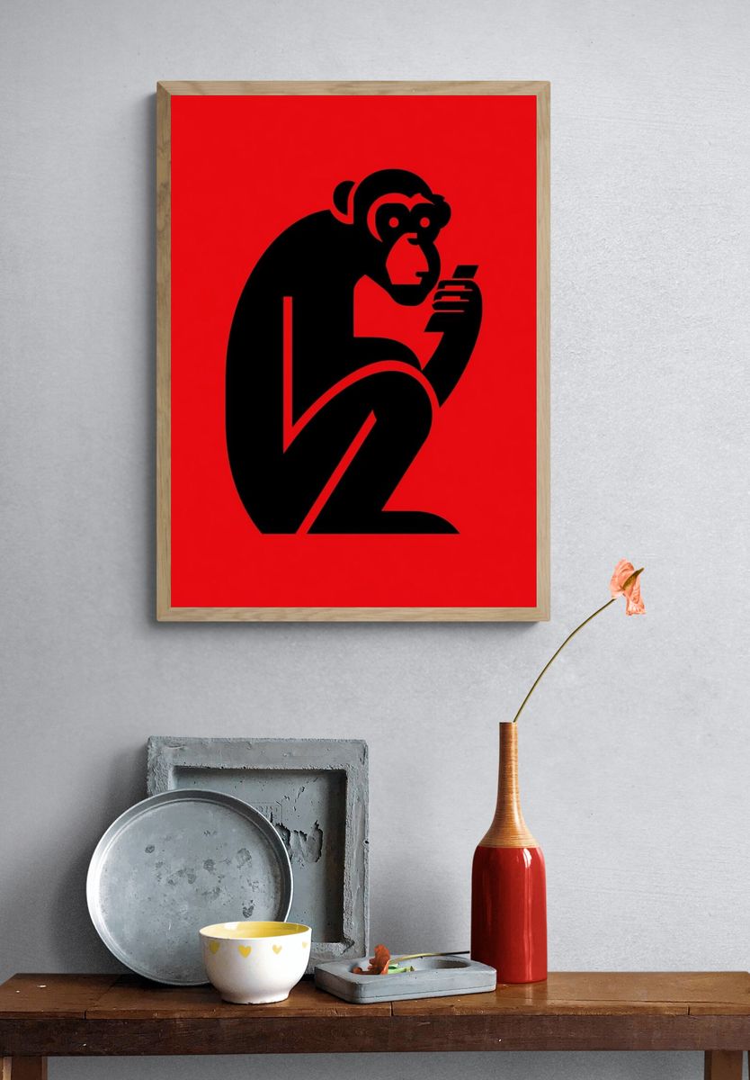 Monkey Silhouette Typography Poster. — room view 3