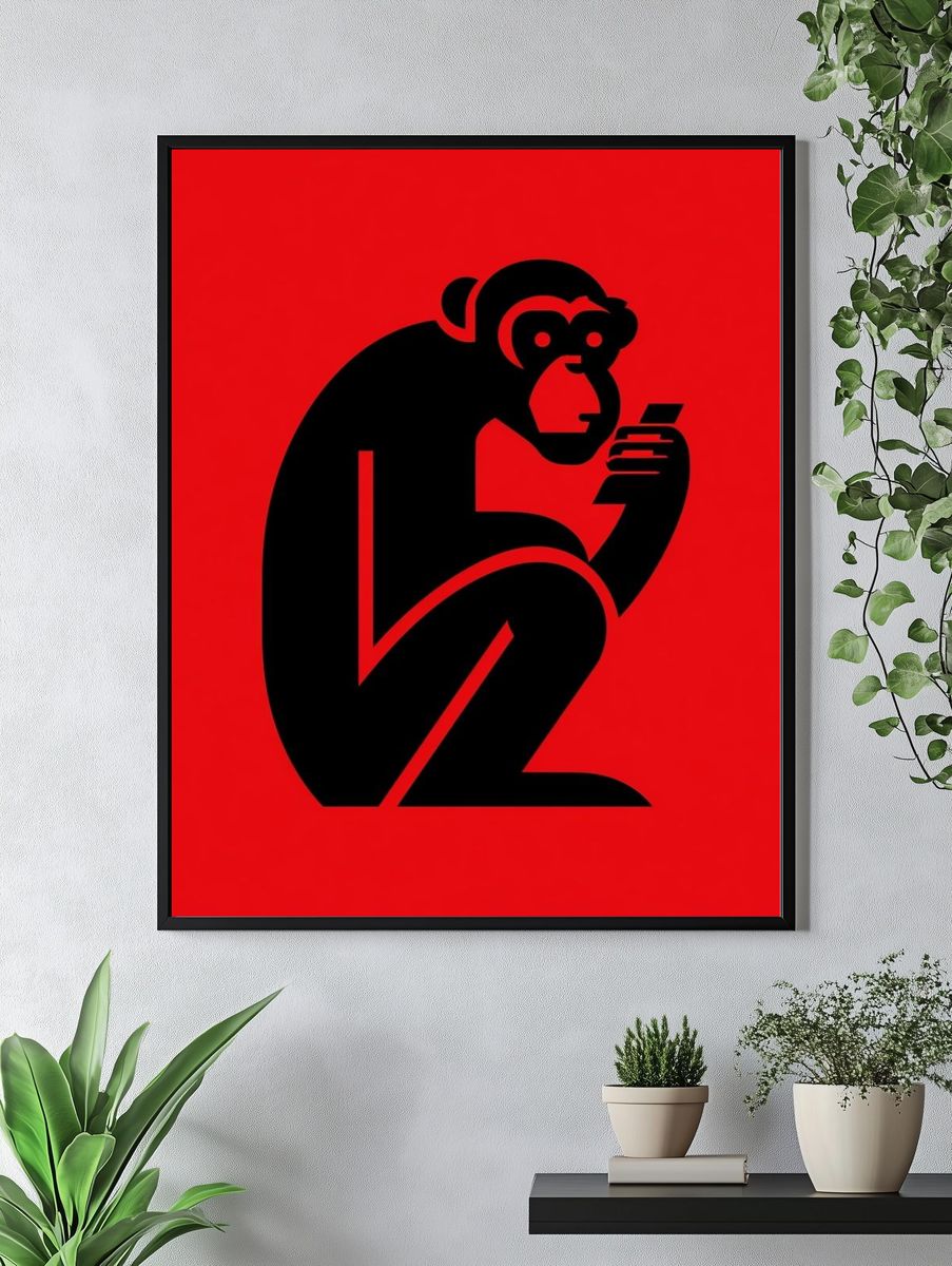 Monkey Silhouette Typography Poster. — room view 4