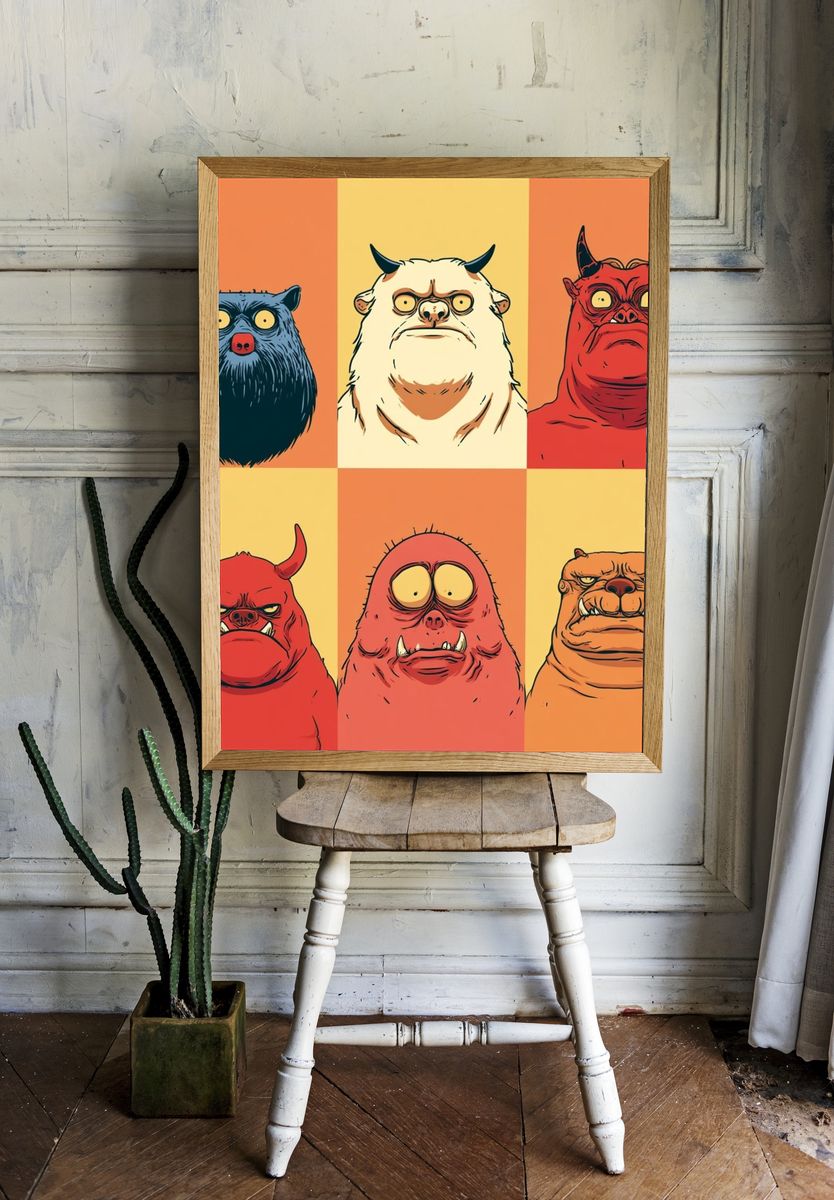 Monster Faces Illustration Poster. room preview