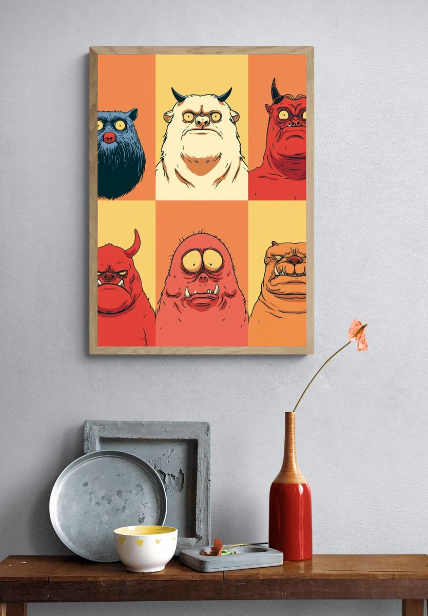 Monster Faces Illustration Poster. — room view 3