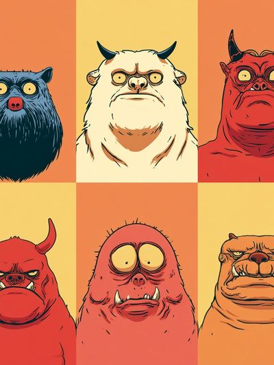 Monster Faces Illustration Poster.
