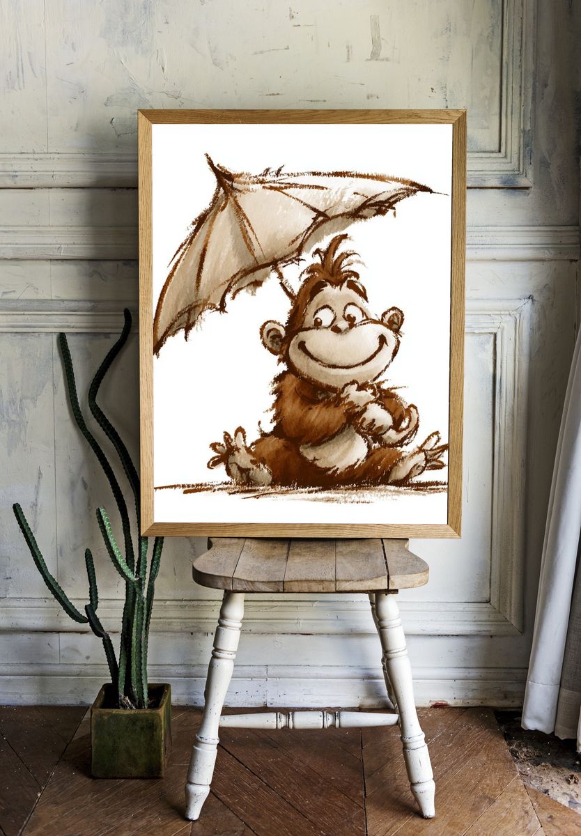 Smiling Monkey Watercolor Poster. room preview