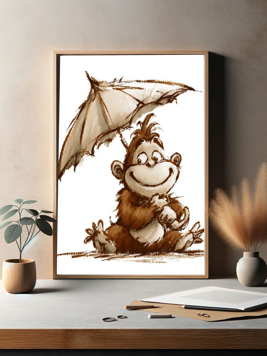 Smiling Monkey Watercolor Poster. — room view 2