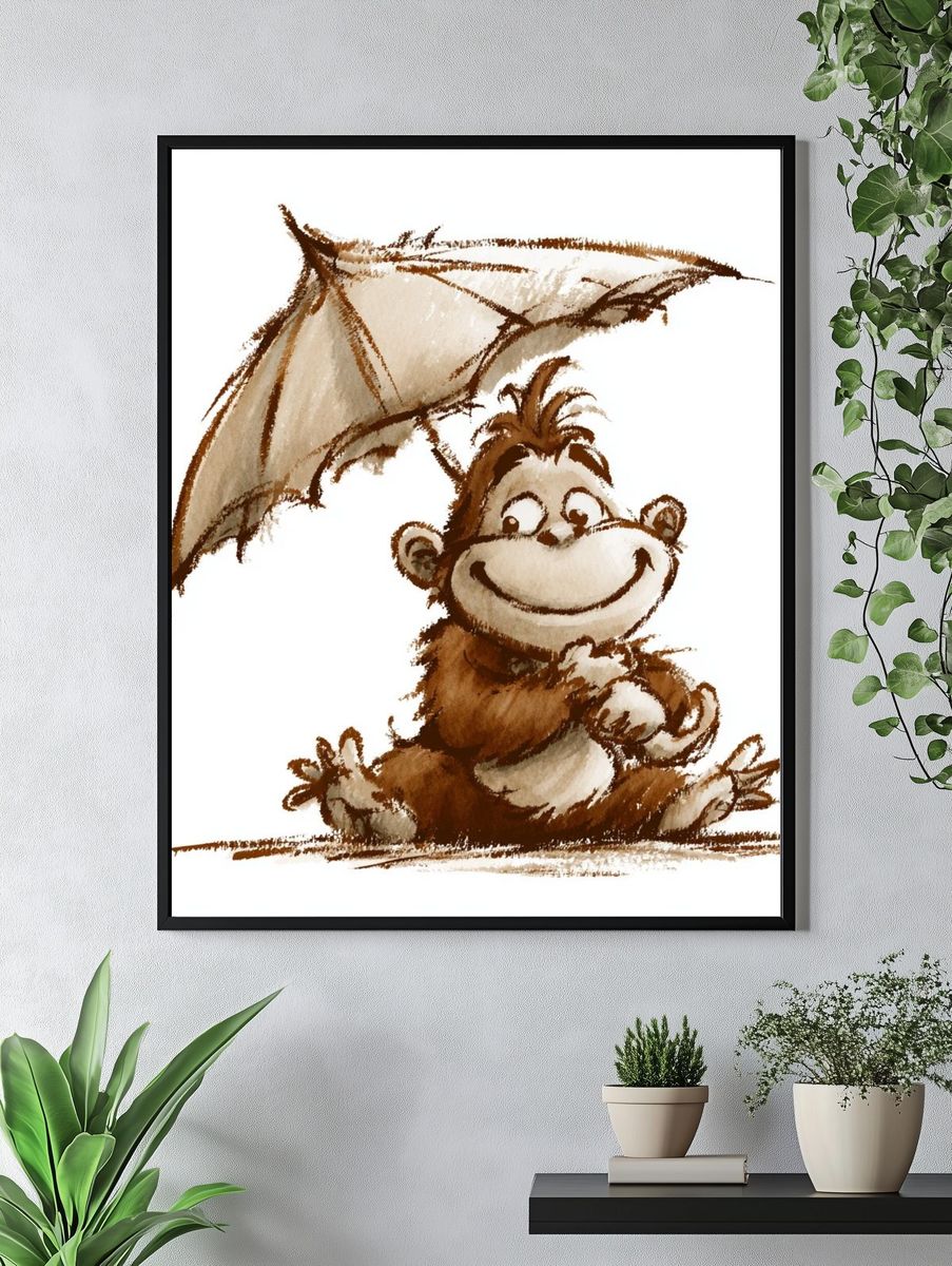 Smiling Monkey Watercolor Poster. — room view 4