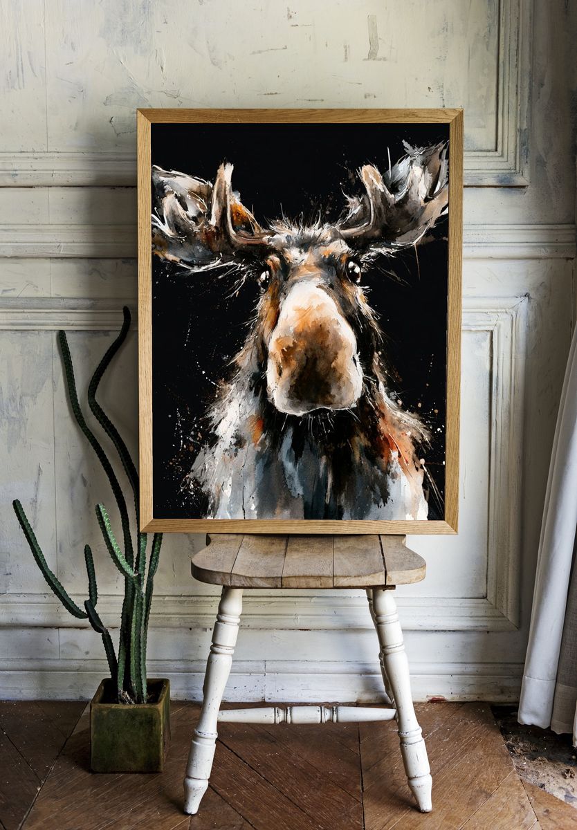 Moose Watercolor Poster. — room view 1
