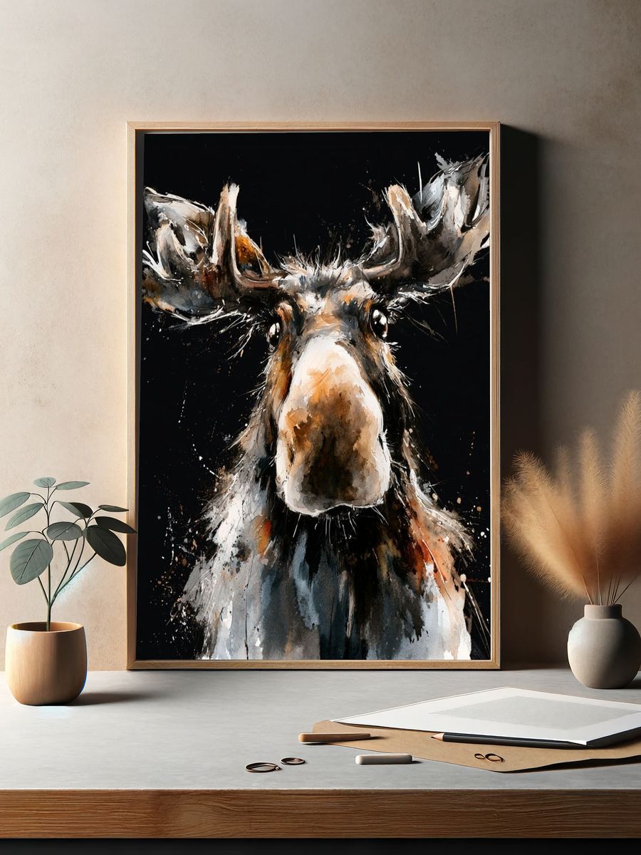 Moose Watercolor Poster. — room view 2