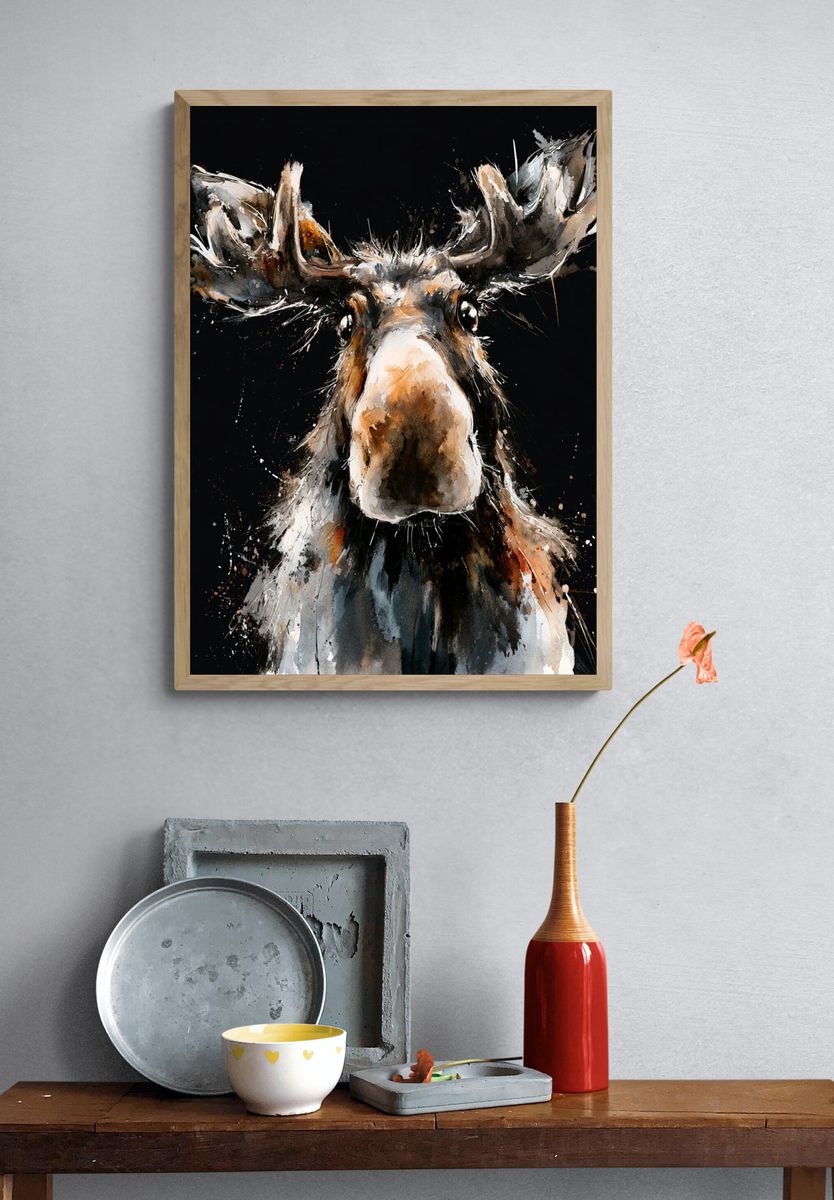 Moose Watercolor Poster. — room view 3