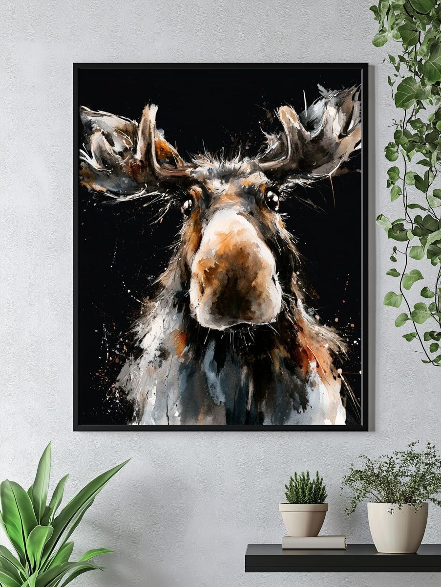Moose Watercolor Poster. — room view 4