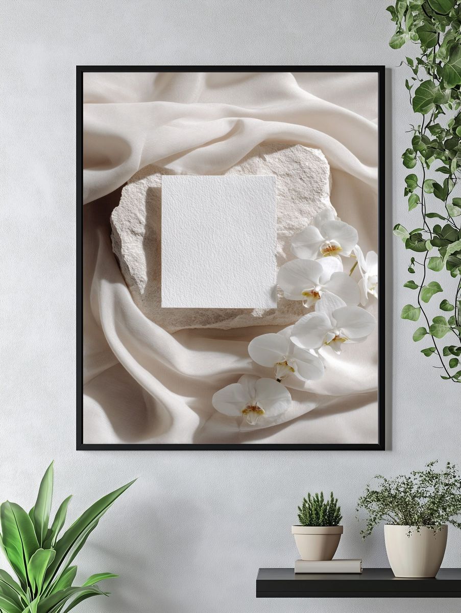 White Orchid and Stone — Minimalist Print. — room view 4