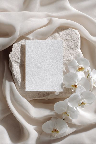 White Orchid and Stone — Minimalist Print.