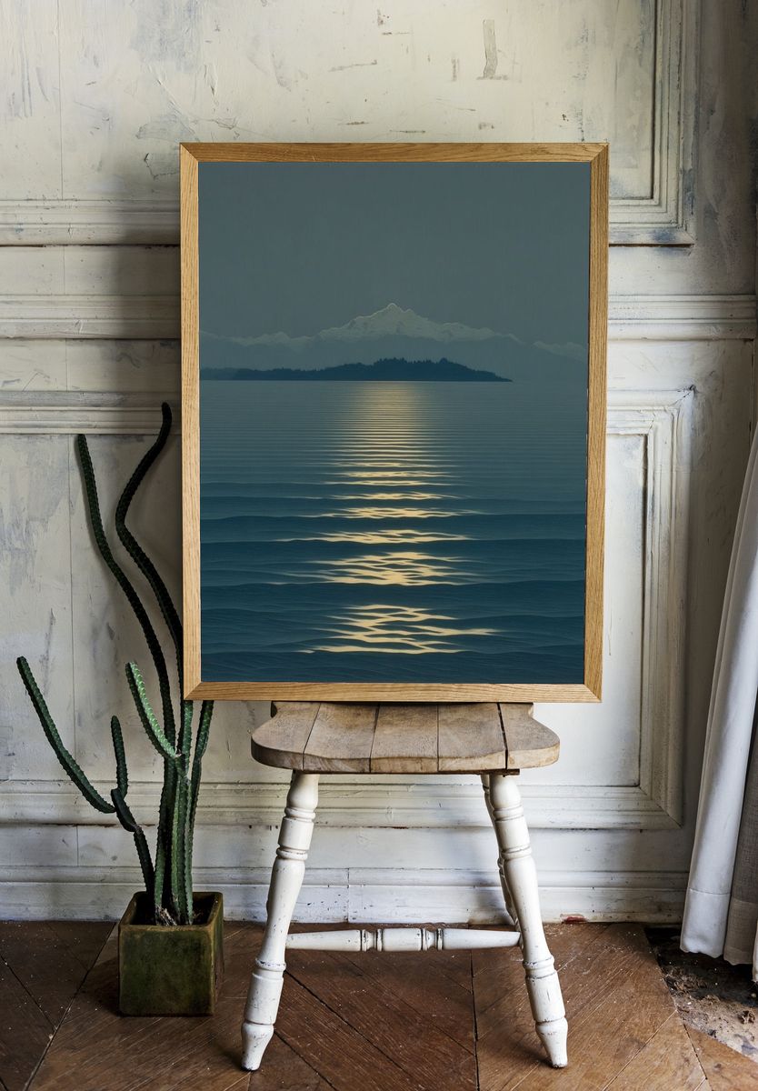 Moonlit Ocean Reflection — Fine Art Print. — room view 1