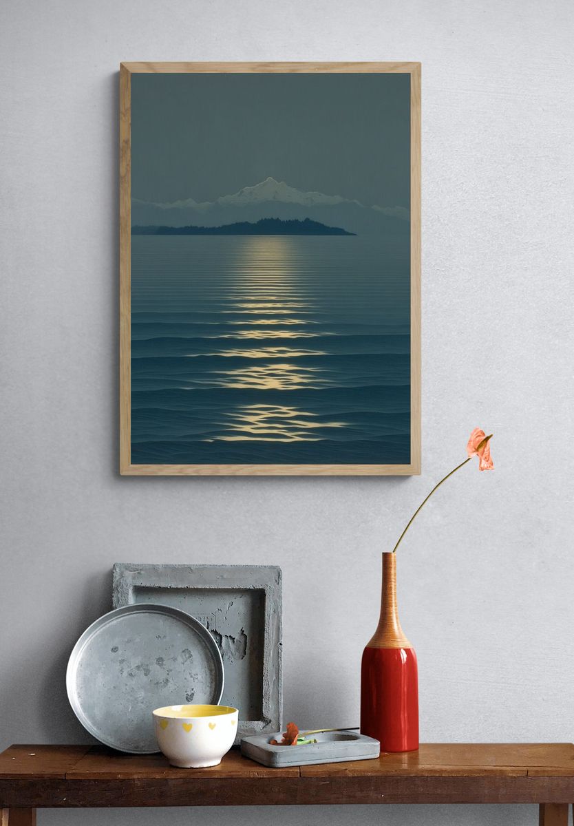 Moonlit Ocean Reflection — Fine Art Print. — room view 3