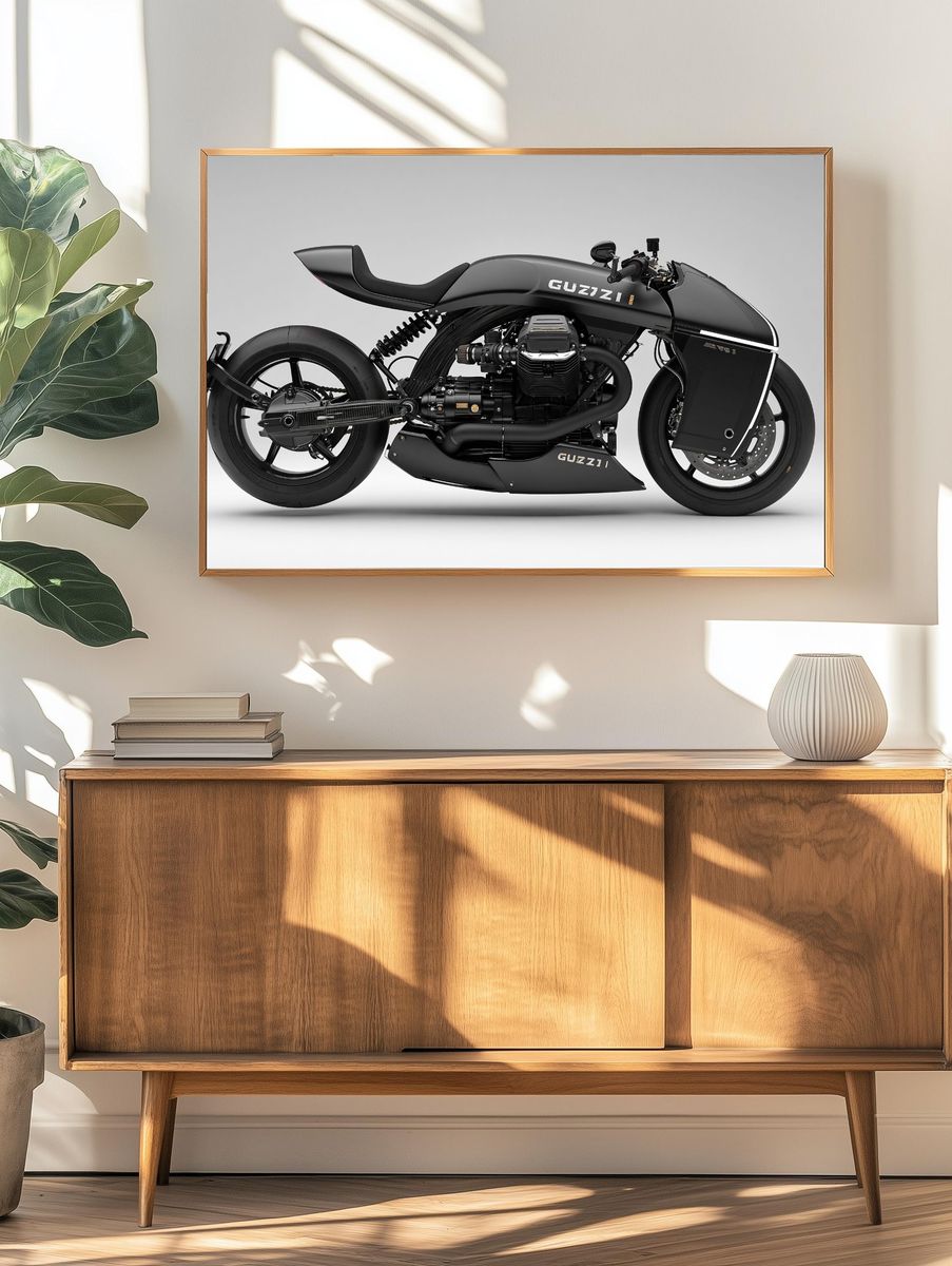 Moto Guzzi Custom Motorcycle Photography Poster. — room view 3