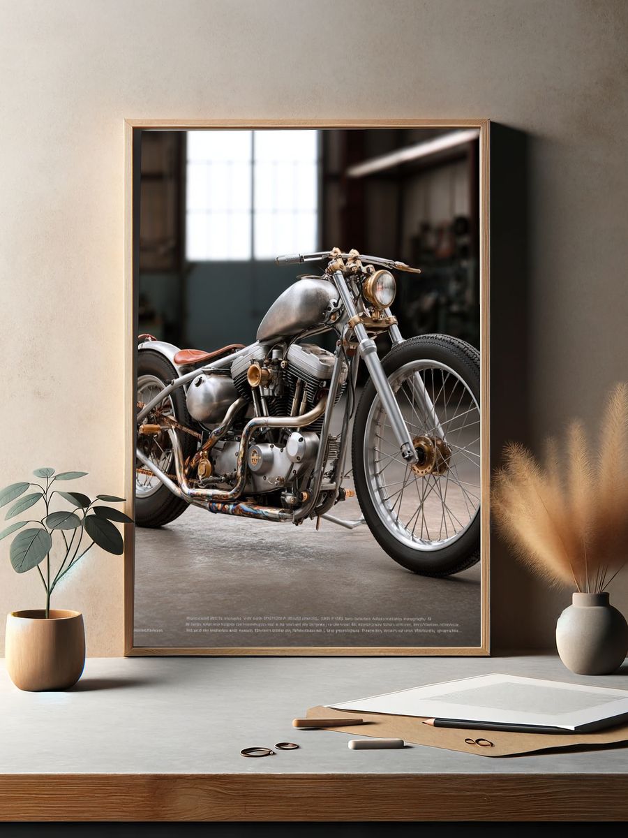 Custom Chopper Motorcycle Photography Poster. — room view 2
