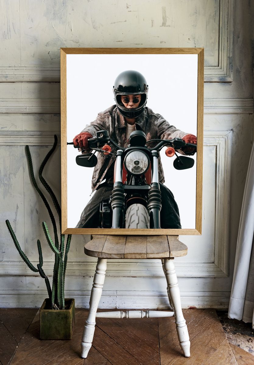 Motorcycle Rider Portrait Print. room preview