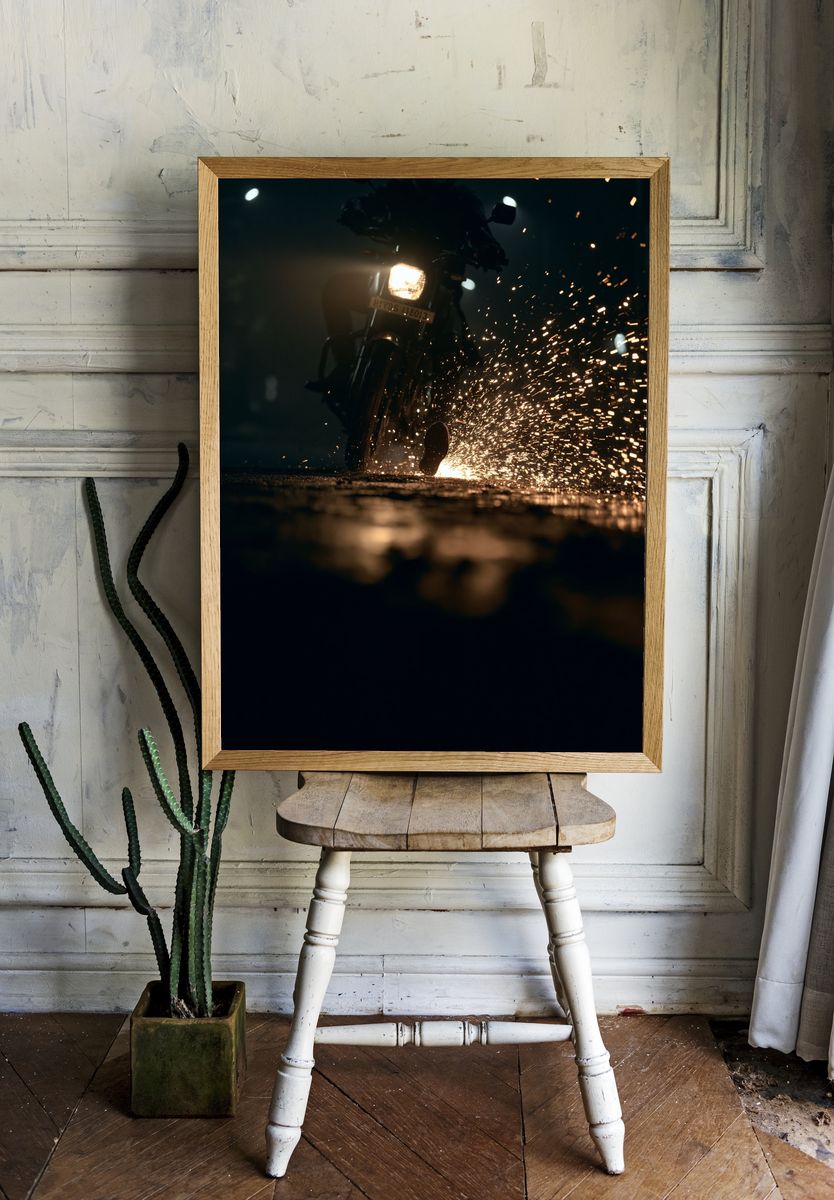 Motorcycle Sparks Photography Poster. room preview