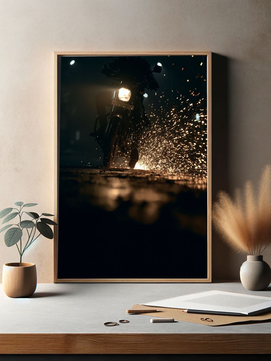Motorcycle Sparks Photography Poster. — room view 2