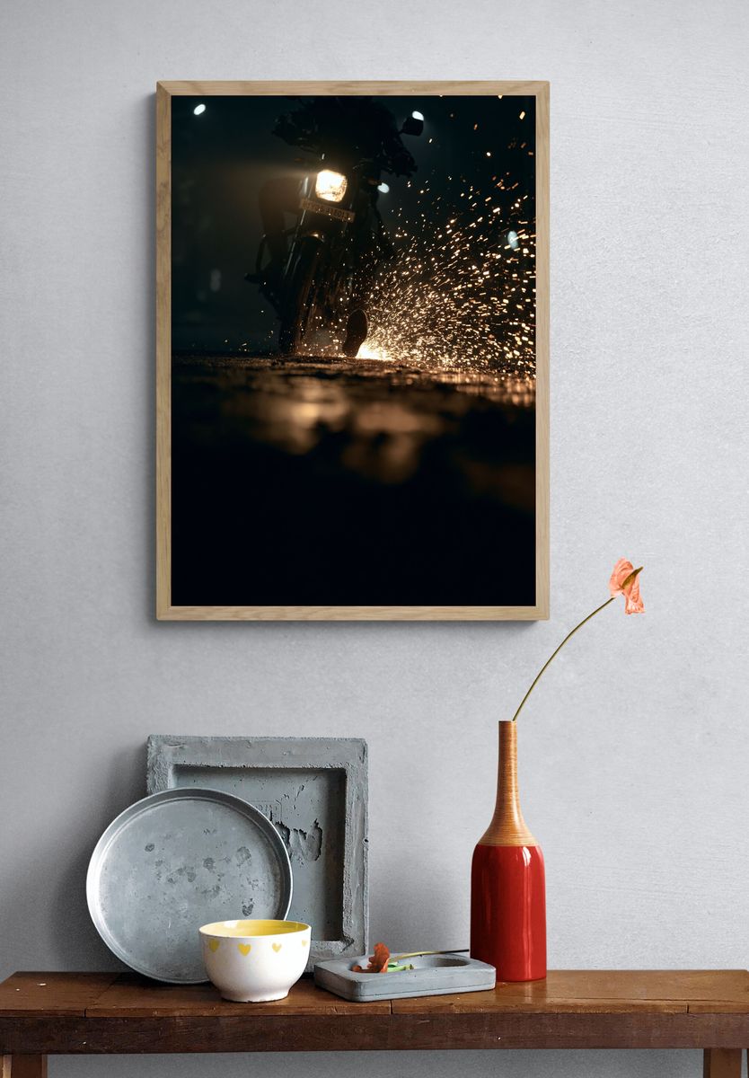 Motorcycle Sparks Photography Poster. — room view 3
