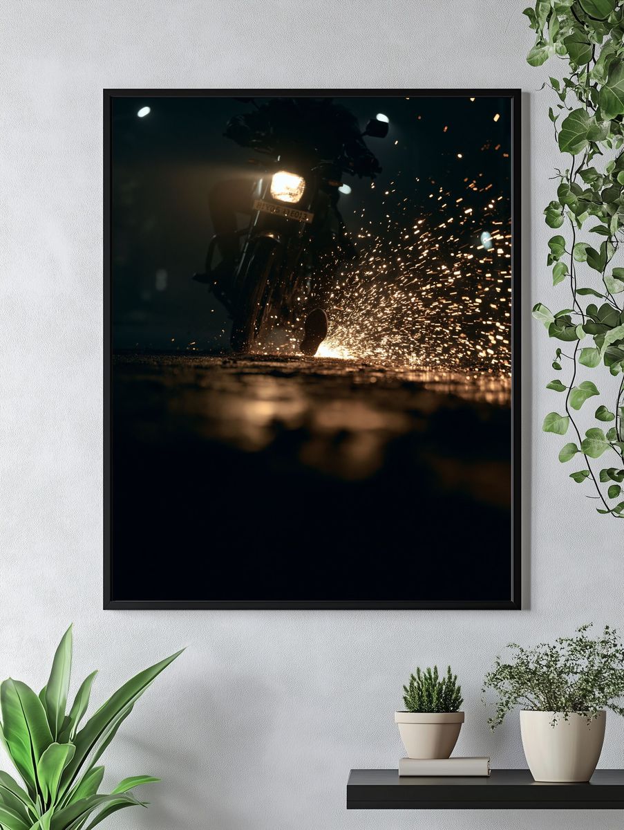 Motorcycle Sparks Photography Poster. — room view 4