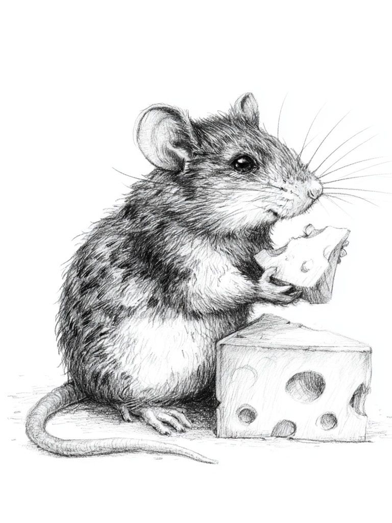 Mouse with Cheese Illustration Poster. poster detail