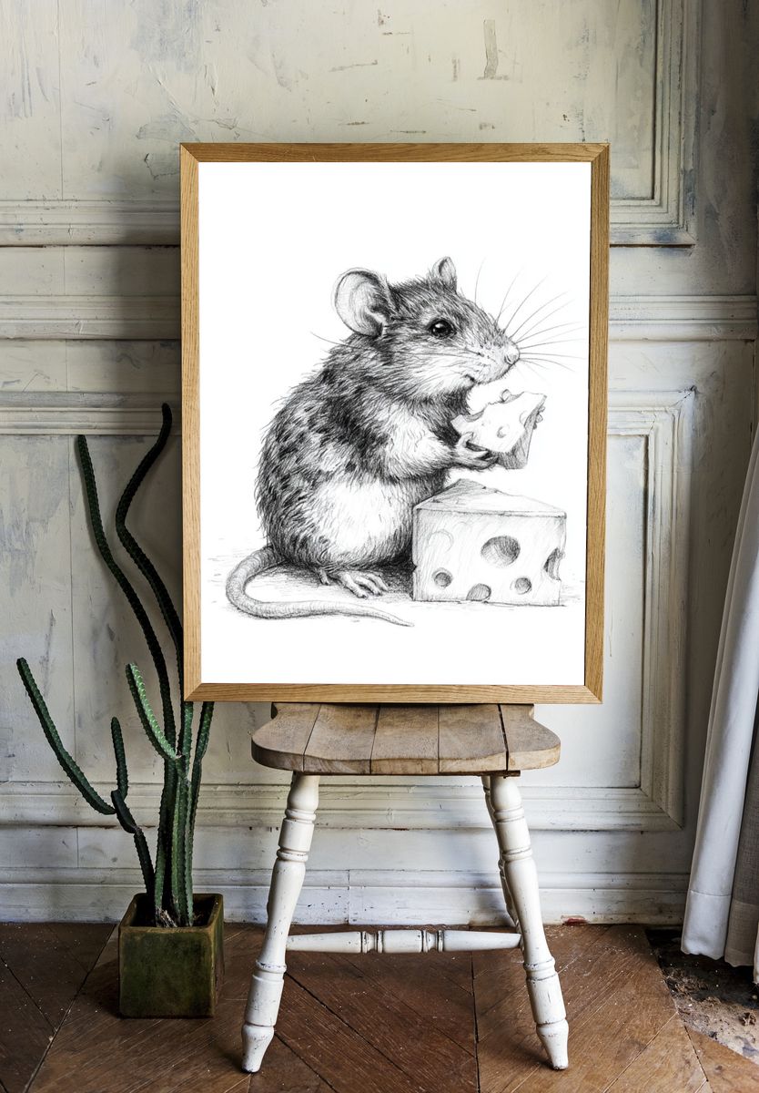 Mouse with Cheese Illustration Poster. room preview