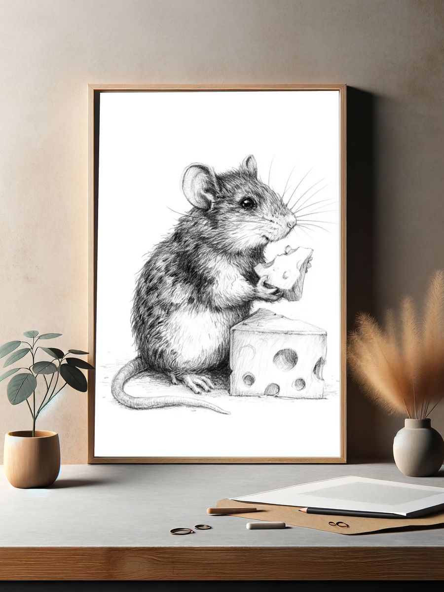Mouse with Cheese Illustration Poster. — room view 2